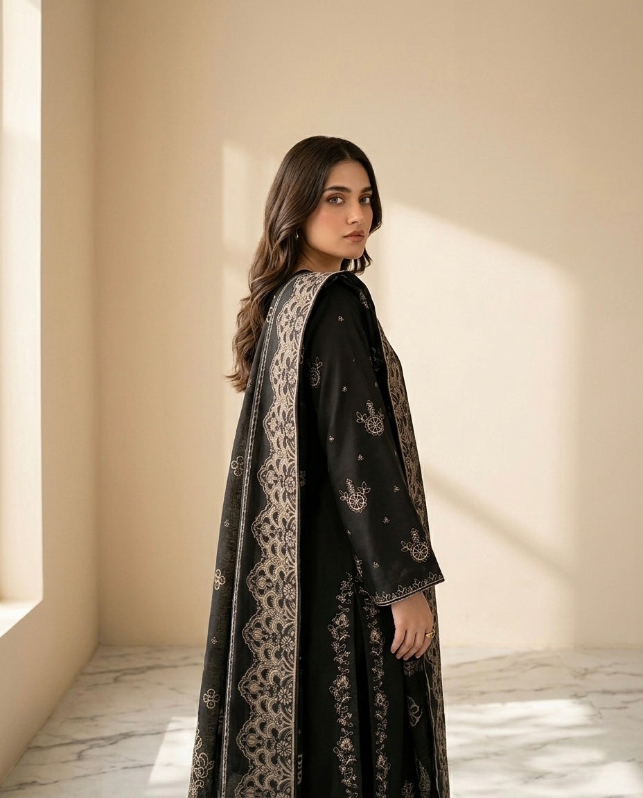 Midnight Gold 3-Piece Stitched Lawn Suit