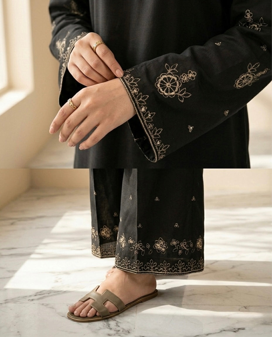 Midnight Gold 3-Piece Stitched Lawn Suit