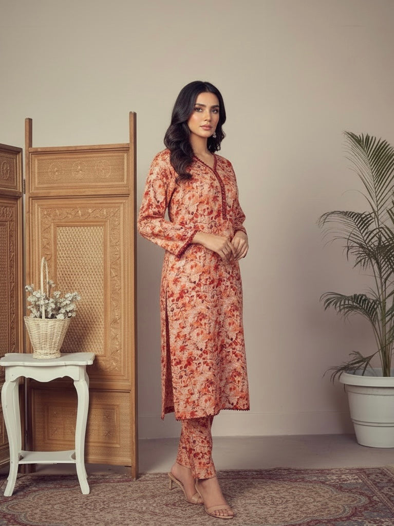 Floral Rust – Summer 2-Piece Printed Suit