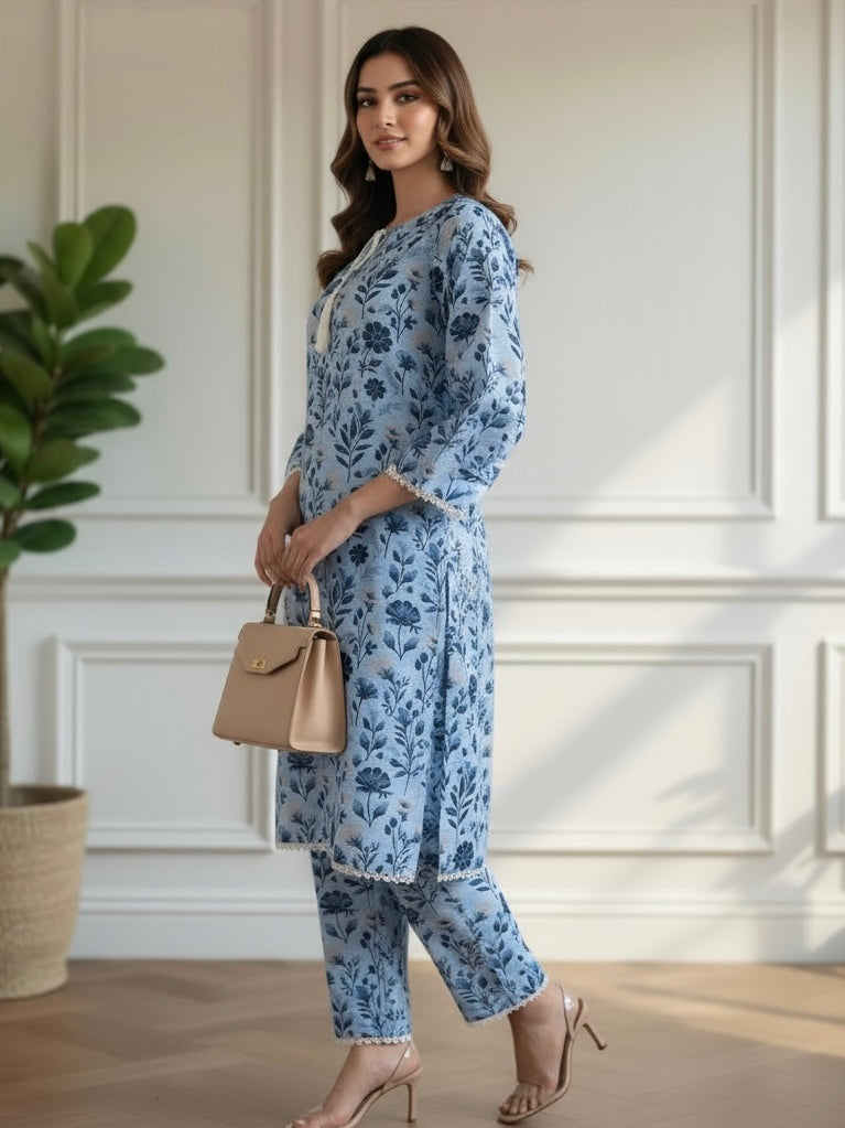 Ice Blue Floral – 2 Piece Premium Bana Dora Lawn