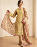 Golden Embroidered 3-Piece Premium Chickenkari Lawn Stitched Suit