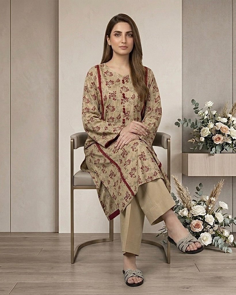 Maroon Bloom – 2 Piece Premium Stitched Bana Dora Lawn