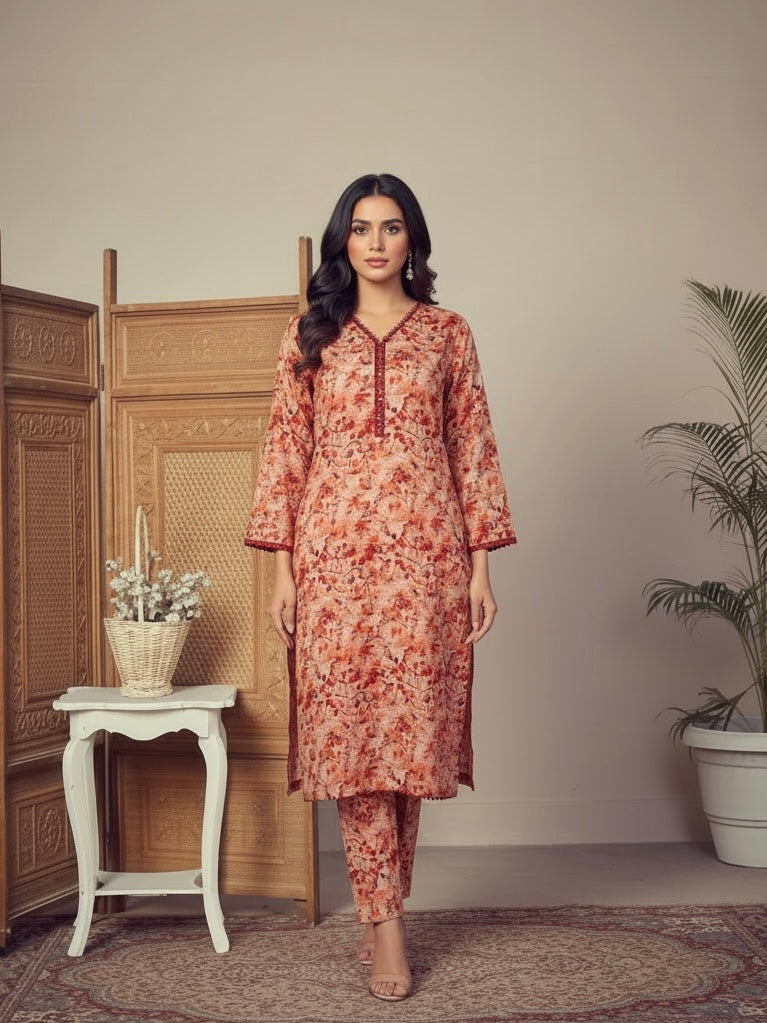 Floral Rust – Summer 2-Piece Printed Suit