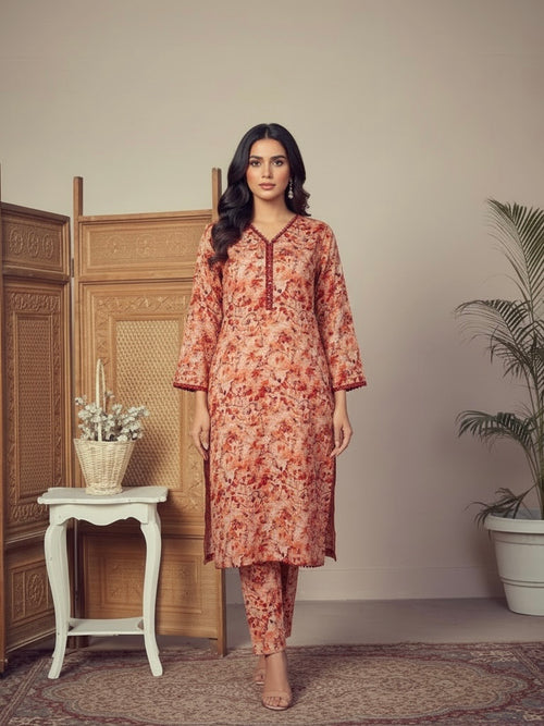 Floral Rust – Summer 2-Piece Printed Suit